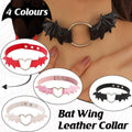 Gothic Bat Wing Heart Choker Necklace, Adjustable Faux Leather - Black - view 2