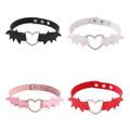Gothic Bat Wing Heart Choker Necklace, Adjustable Faux Leather - Pink - view 3