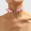 Gothic Bat Wing Heart Choker Necklace, Adjustable Faux Leather - Pink - view 4