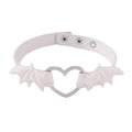 Gothic Bat Wing Heart Choker Necklace, Adjustable Faux Leather - White