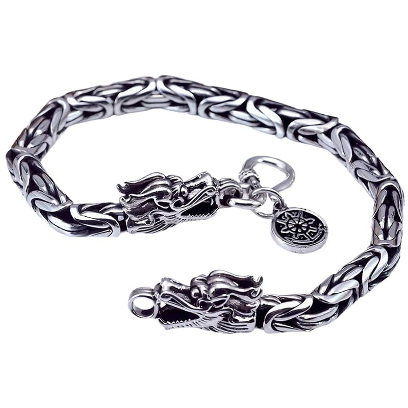 Gothic Double Dragon Head Bracelet for Men, Punk Style Alloy Chain - 21 cm