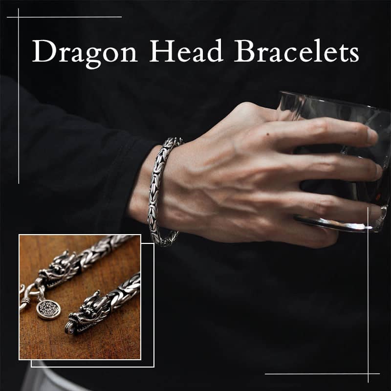 Gothic Double Dragon Head Bracelet for Men, Punk Style Alloy Chain - 21 cm - view 2