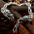 Gothic Double Dragon Head Bracelet for Men, Punk Style Alloy Chain - 21 cm - view 3
