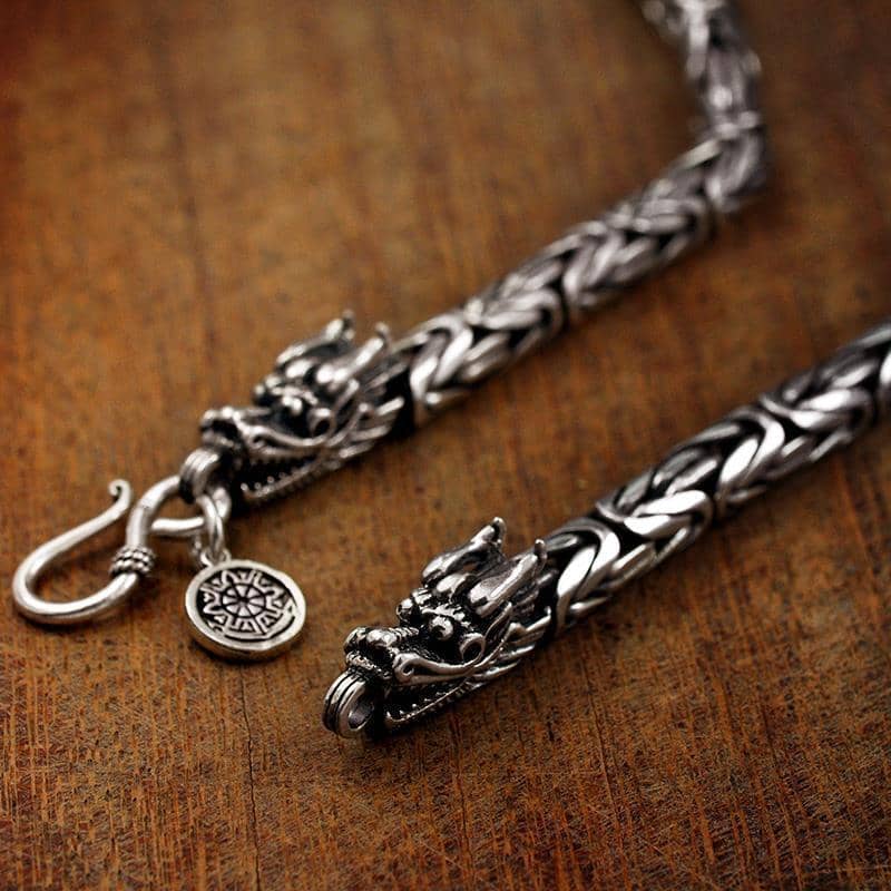 Gothic Double Dragon Head Bracelet for Men, Punk Style Alloy Chain - 21 cm - view 5