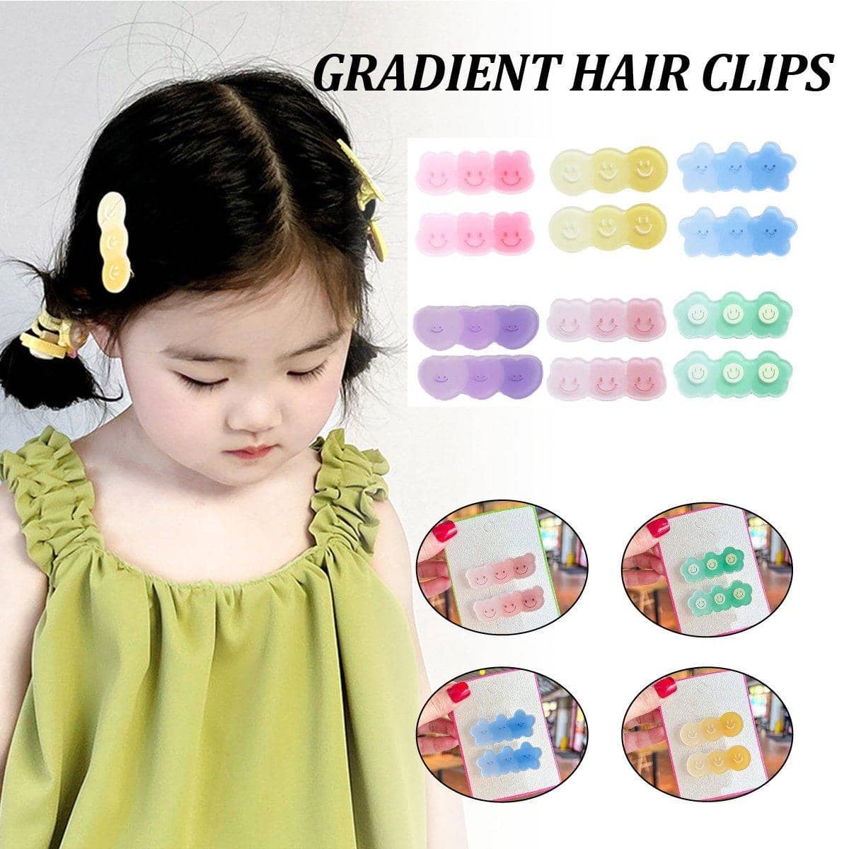 Gradient Duck Beak Hair Clips for Kids - Yellow Smiley Faces - view 2