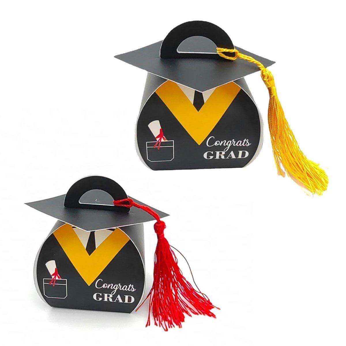 Graduation Cap Candy Box Striped Paper Party Favour Gift Cartons - Yellow, Pack of 50 - view 3