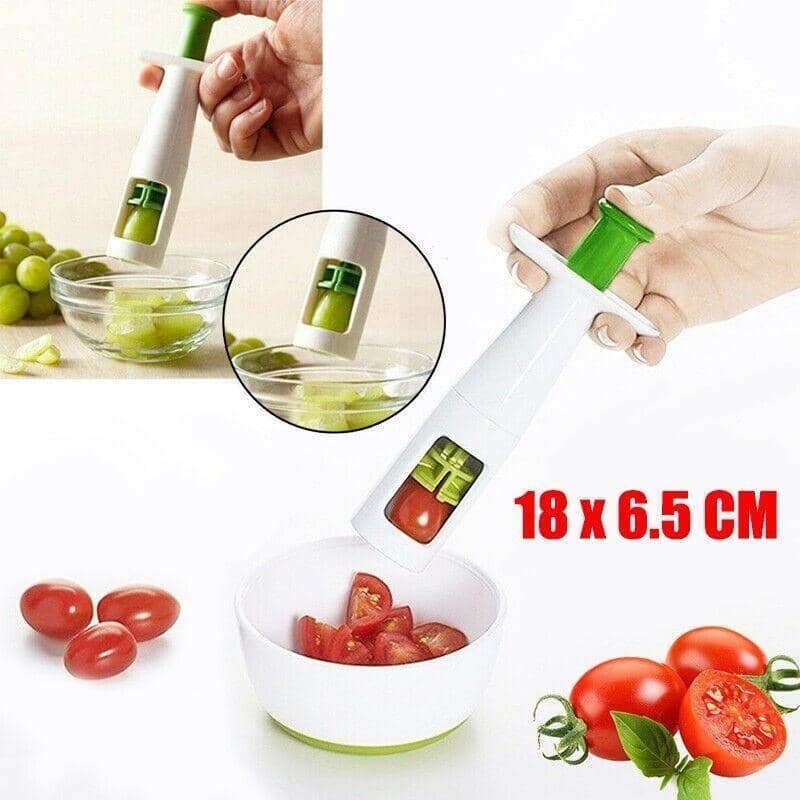 Grape Slicer with Non-Slip Plunger, White and Green, 18 x 6.5 cm