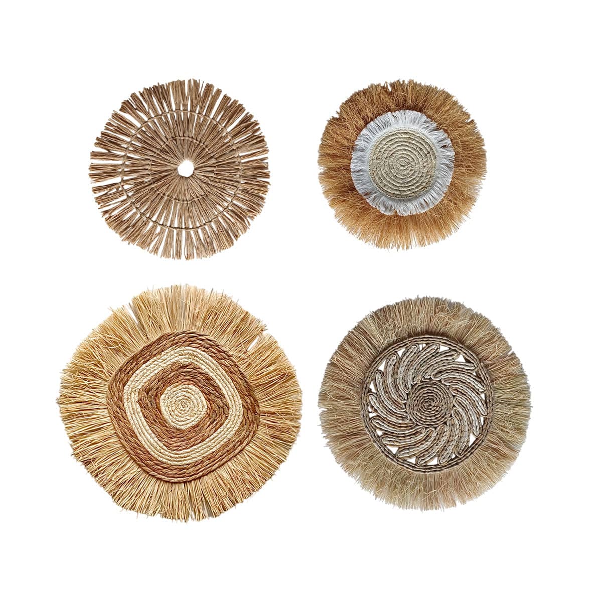 Grass Woven Wall Decor Set of 4, Natural Straw Bohemian Round Hanging Art for Bedroom - view 2