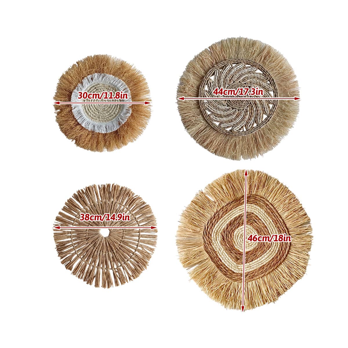 Grass Woven Wall Decor Set of 4, Natural Straw Bohemian Round Hanging Art for Bedroom - view 3