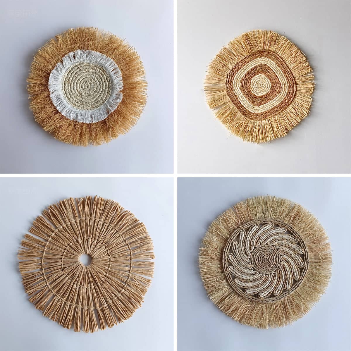 Grass Woven Wall Decor Set of 4, Natural Straw Bohemian Round Hanging Art for Bedroom - view 4
