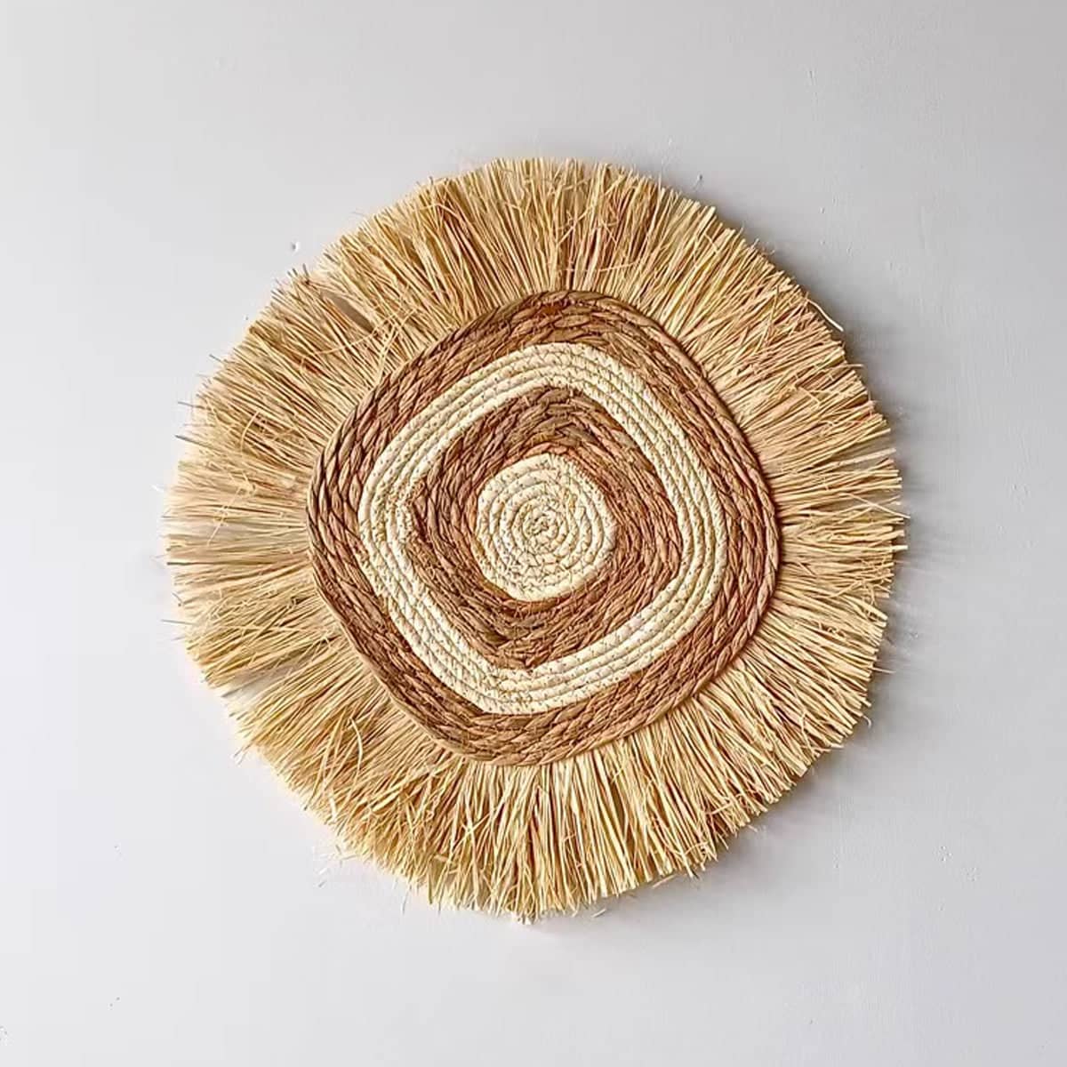 Grass Woven Wall Decor Set of 4, Natural Straw Bohemian Round Hanging Art for Bedroom - view 5