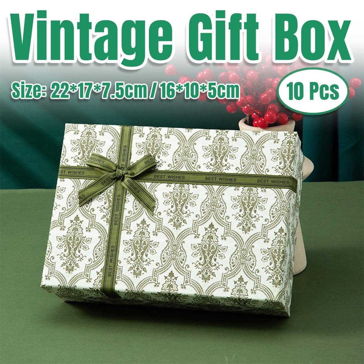 Green and White Vintage Gift Boxes for Birthdays and Weddings, Pack of 10 - 16 x 10 cm - view 2