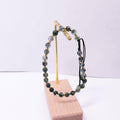Green Aquatic Agate Bead Bracelet, Adjustable - Four Gold Beads - view 4