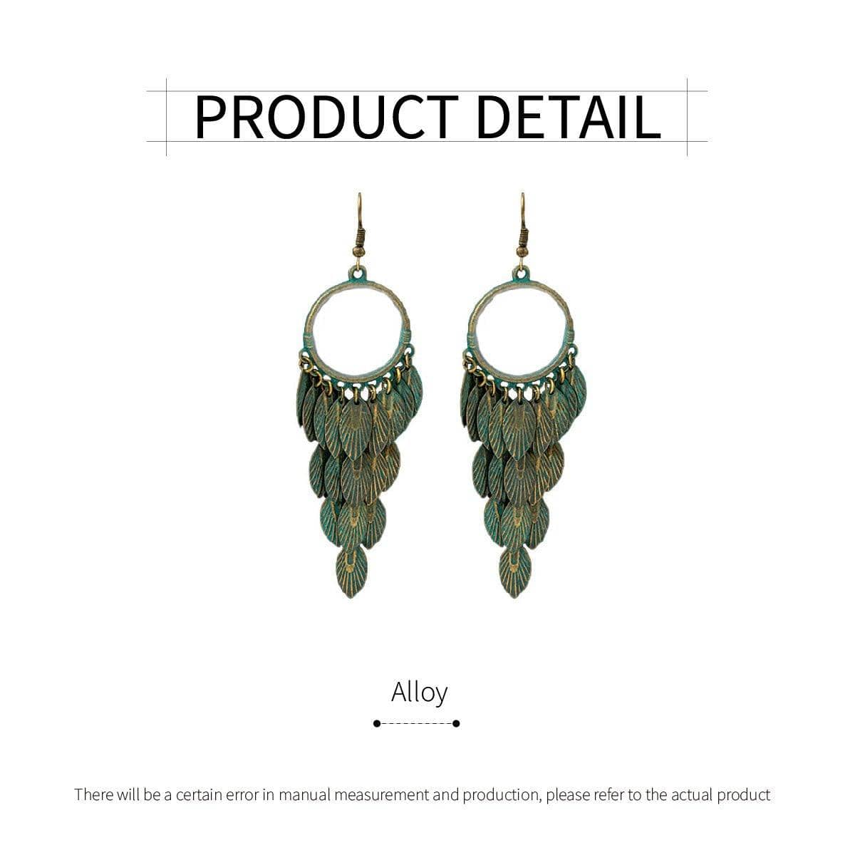 Green Bohemian Feather Tassel Drop Earrings for Women - view 3