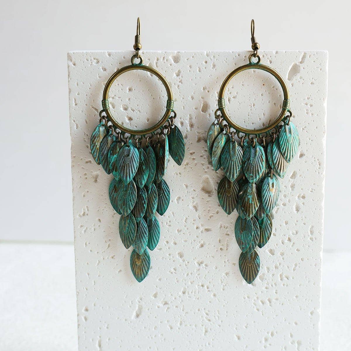 Green Bohemian Feather Tassel Drop Earrings for Women - view 5