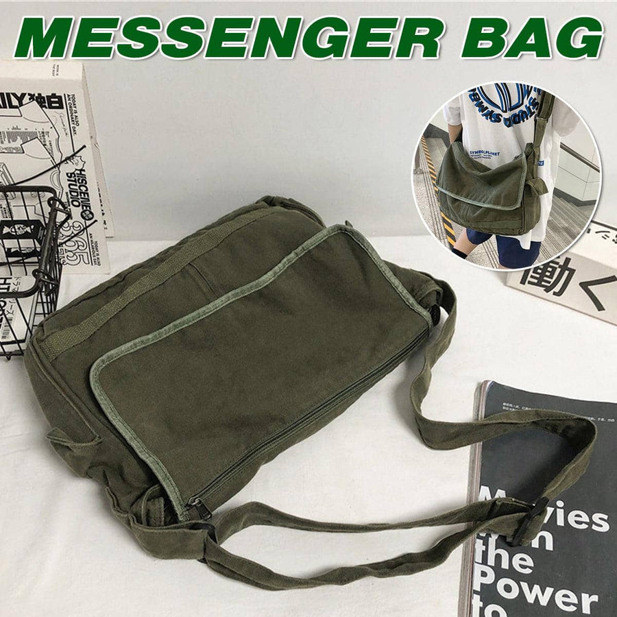 Green Canvas Messenger Shoulder Bag for Men and Women, Casual Work and Travel