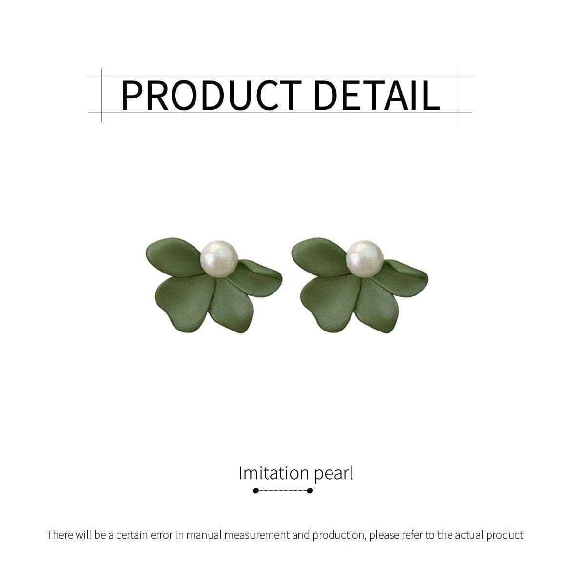 Green Frosted Petal Stud Earrings with Imitation Pearl for Women - view 3