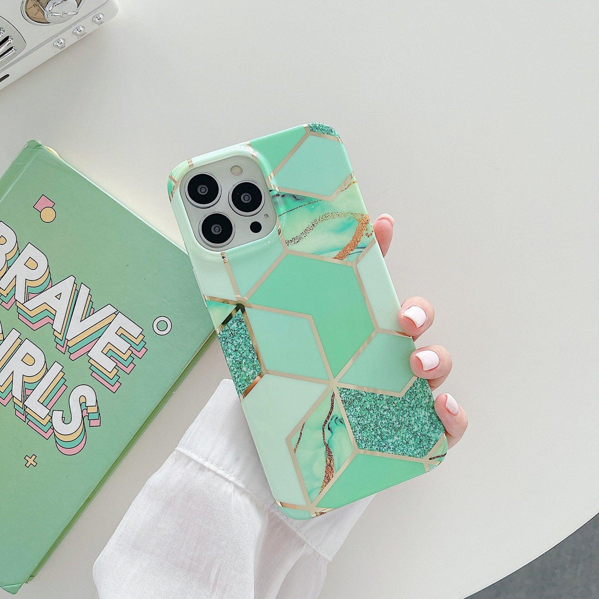 Green Marble Shockproof Silicone Phone Case - For iPhone 12 - view 9