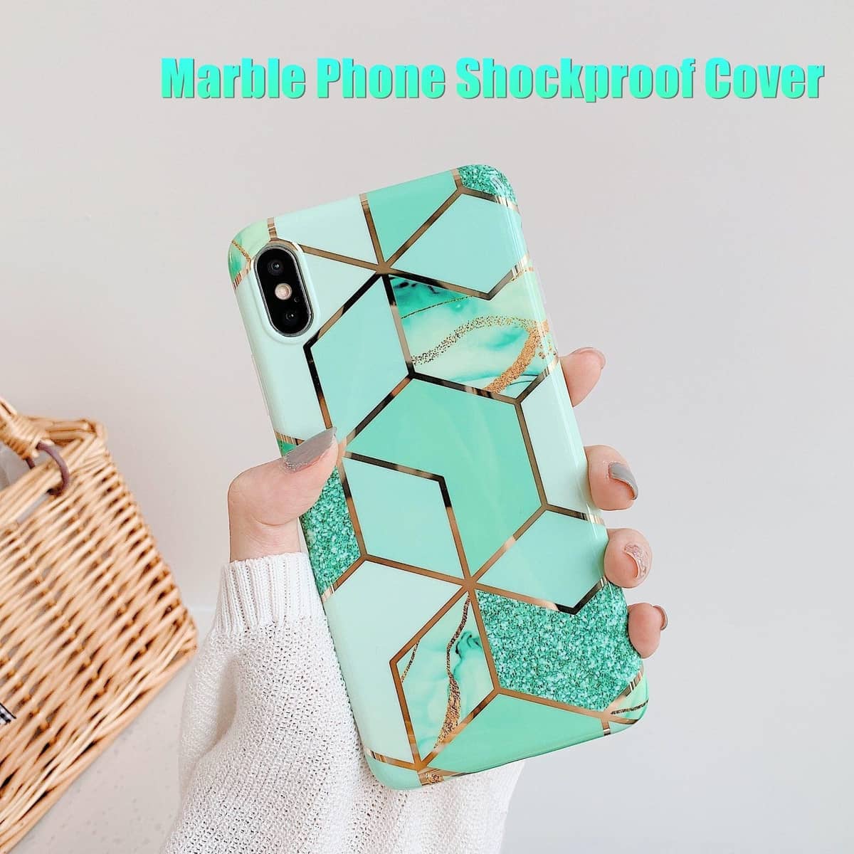 Green Marble Shockproof Silicone Phone Case - iPhone 12 Mini - view 2