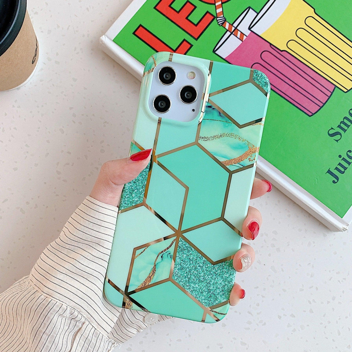 Green Marble Shockproof Silicone Phone Case - For iPhone 12 Pro - view 10