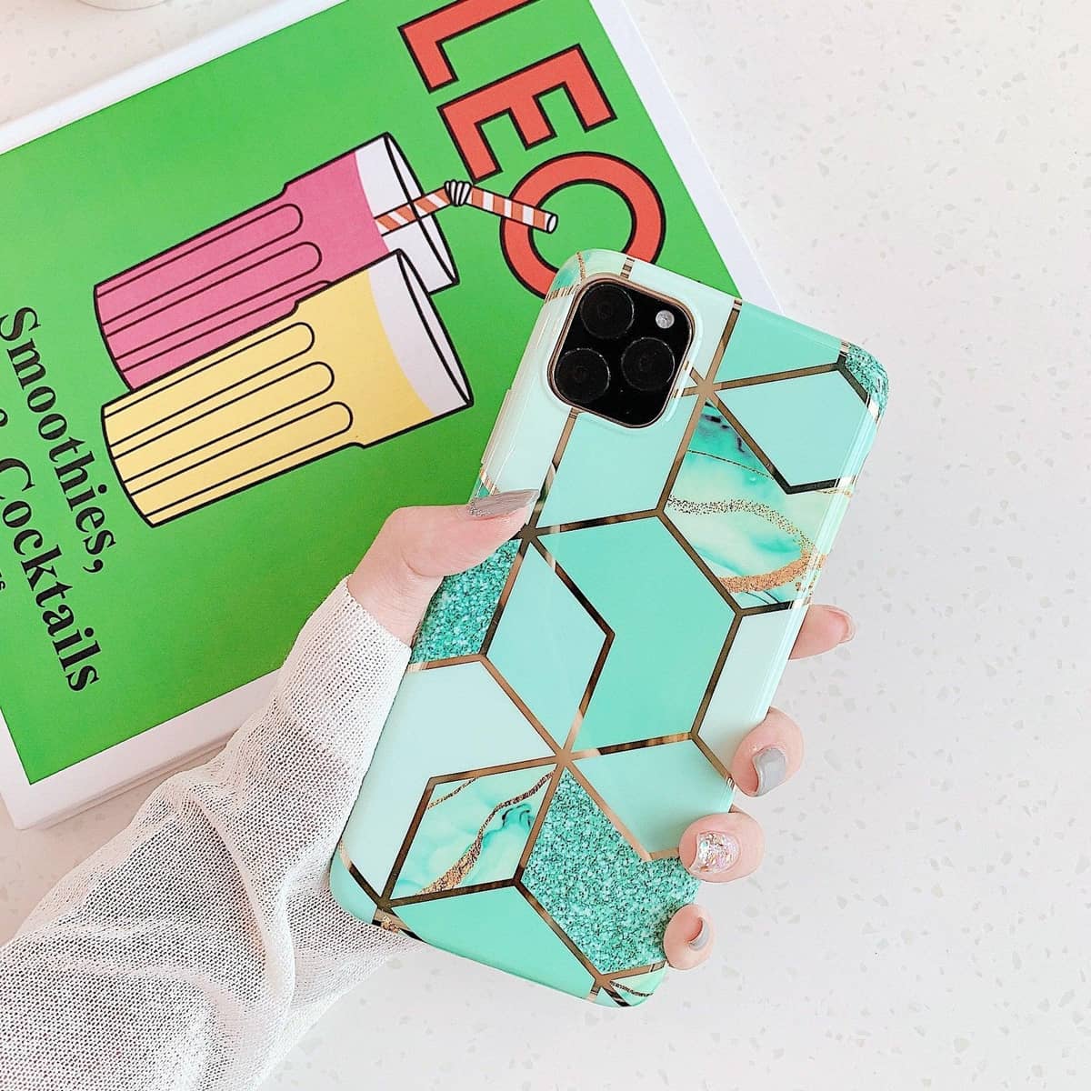 Green Marble Shockproof Silicone Phone Case - For iPhone 14 Plus - view 5