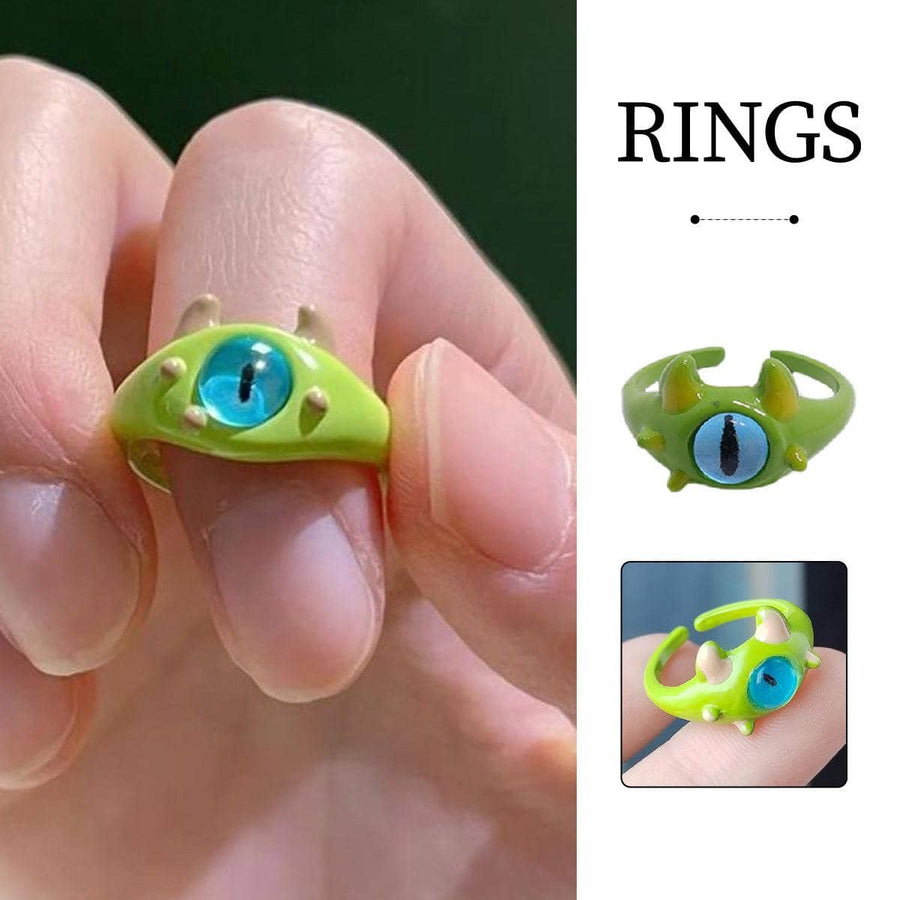 Green Monster Eye Open Ring with Blue Eye