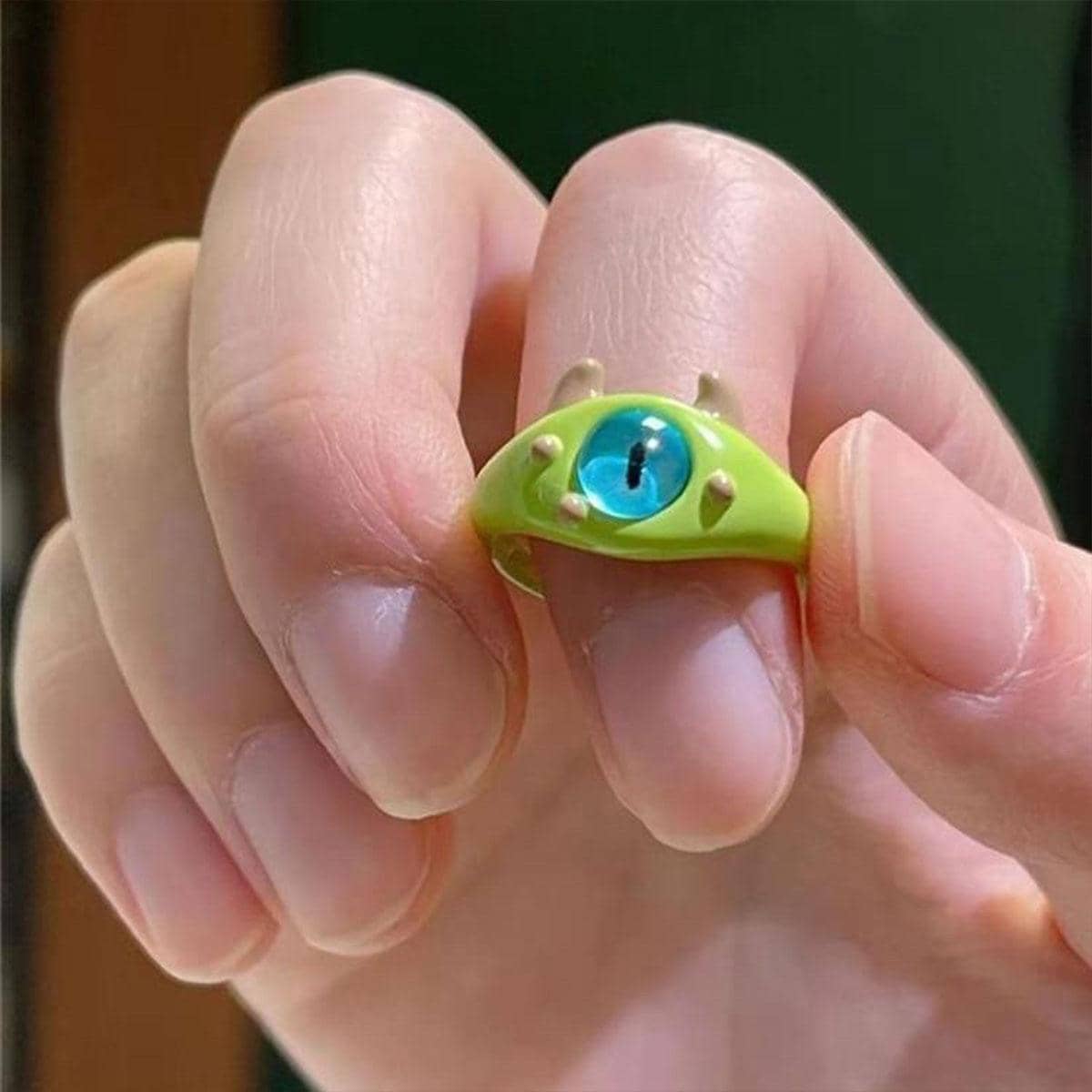 Green Monster Eye Open Ring with Blue Eye - view 4