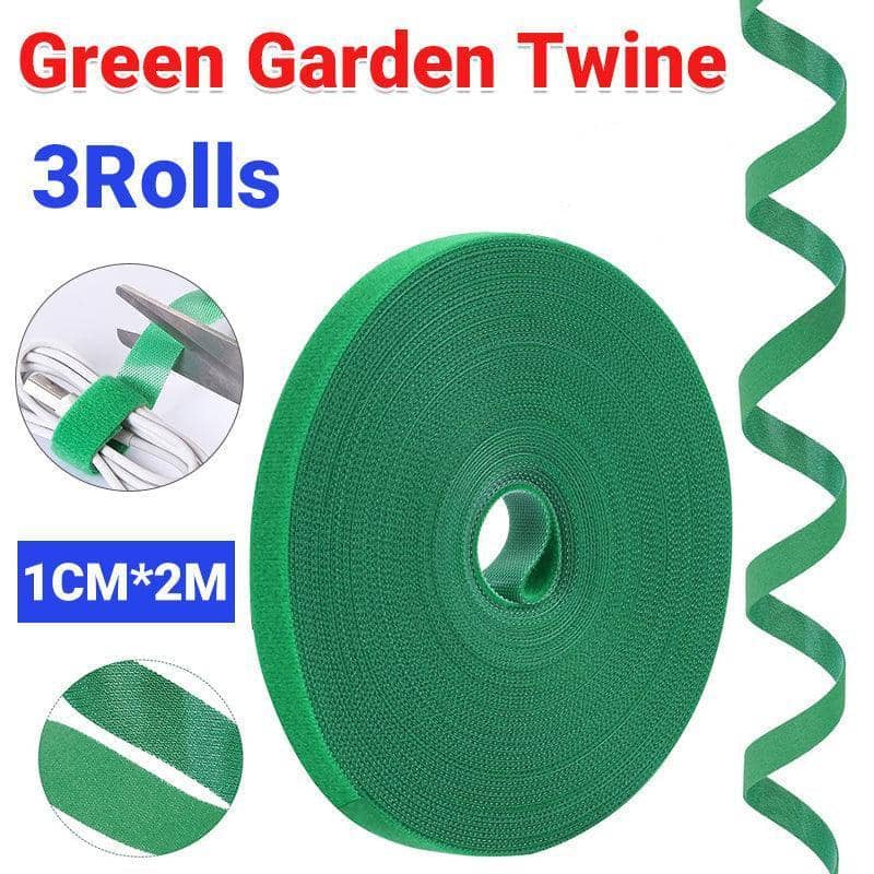 Green Nylon Garden Plant Ties Hook and Loop Tape 1 cm x 2 m, 3 Rolls