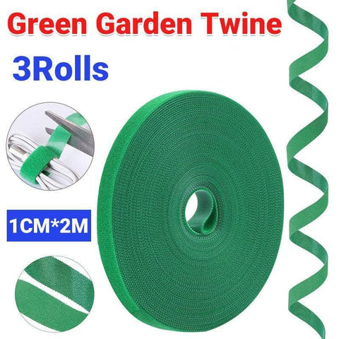 Green Nylon Garden Plant Ties Hook and Loop Tape 1 cm x 2 m, 3 Rolls