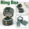 Green Octagonal Ring Box Mini Jewellery Travel Case with Gold Embossed Lid