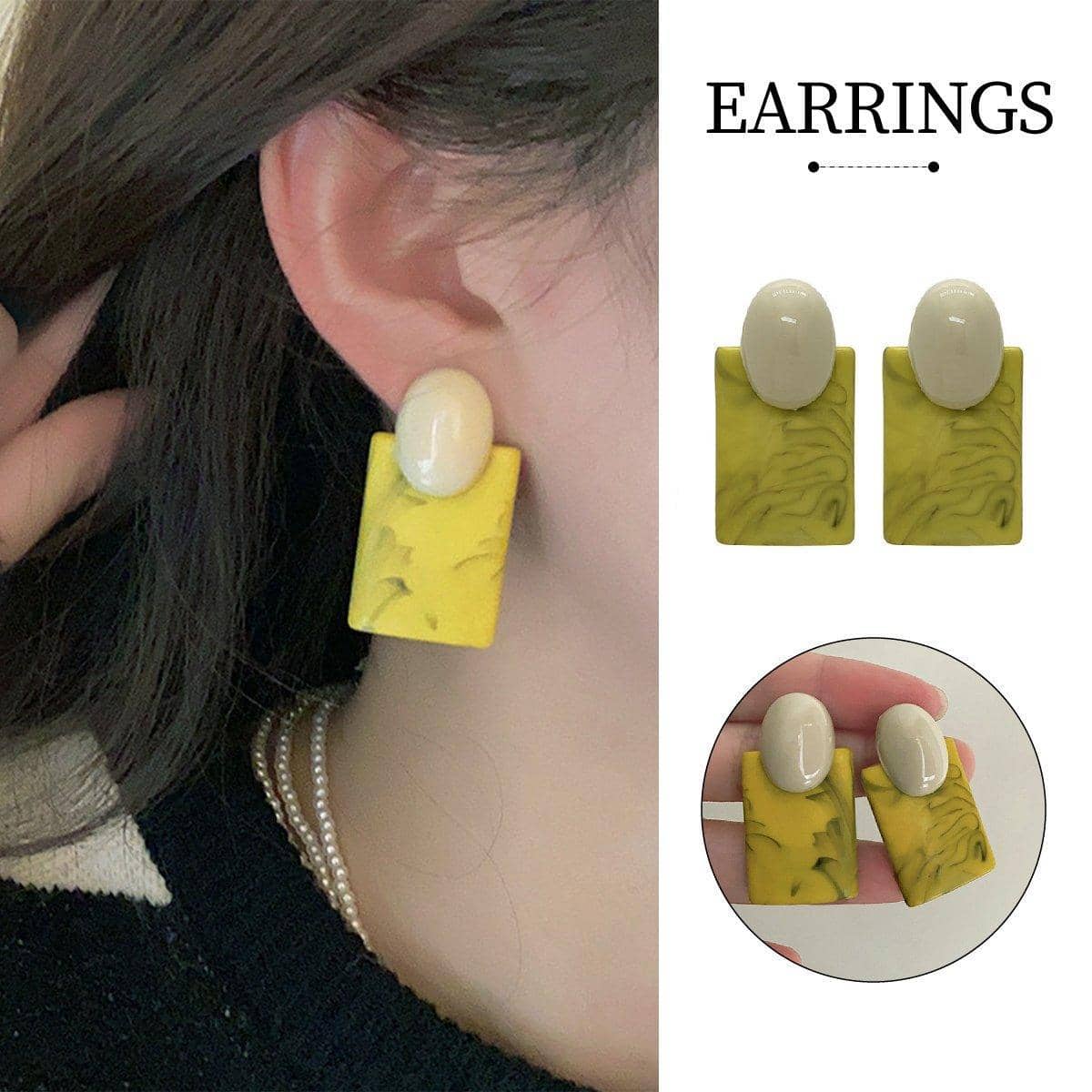 Green Square Vintage Stud Earrings Retro Jewellery for Women