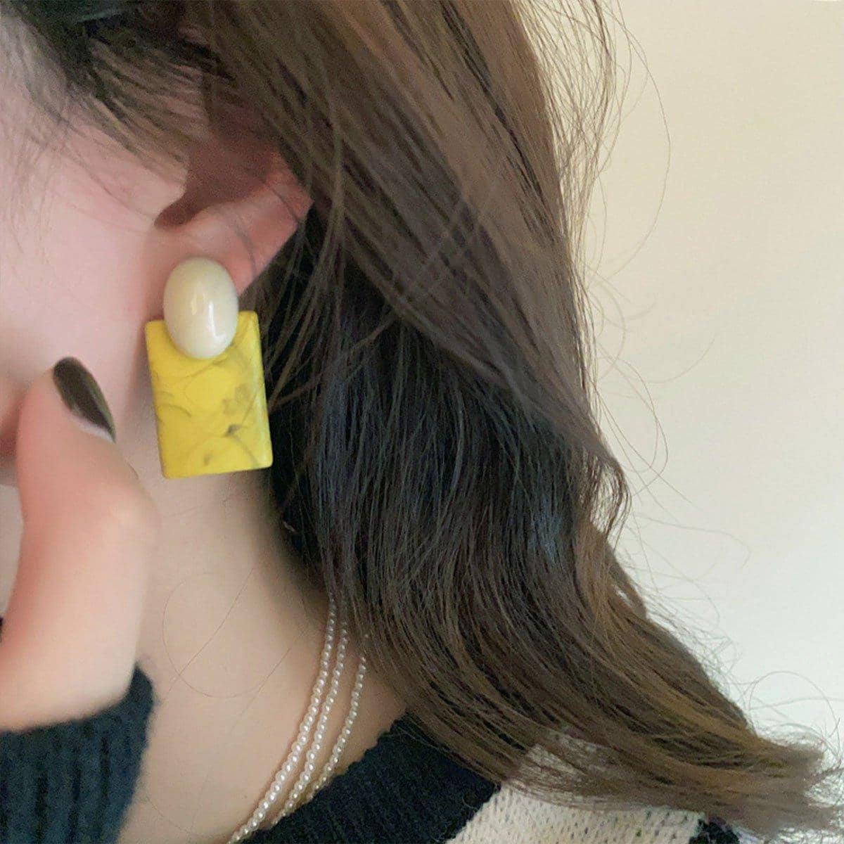 Green Square Vintage Stud Earrings Retro Jewellery for Women - view 5