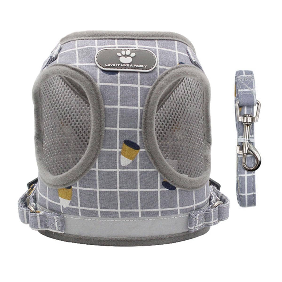 Grey Kitten and Small Dog Walking Harness with Lead, Mesh Vest - Small
