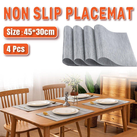 Grey PVC Braided Placemats, Pack of 4, Heat Insulation Non-Slip Mats