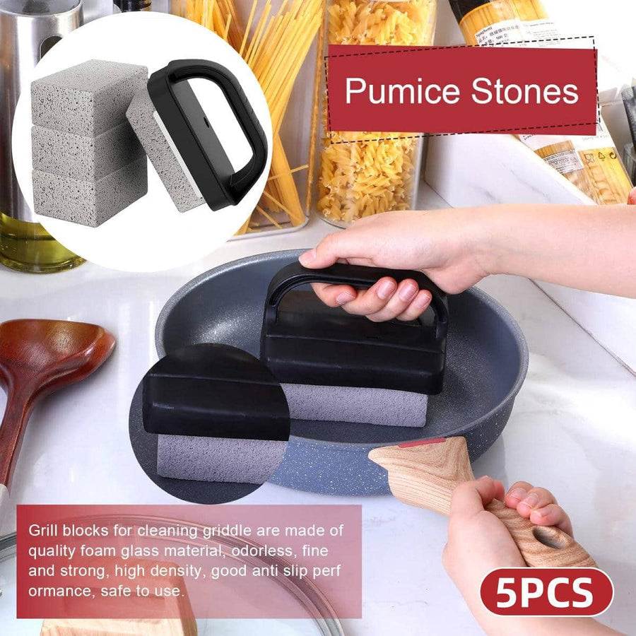 Grill Cleaning Pumice Stone Set with Handle for Teppanyaki and BBQ, 5 Piece