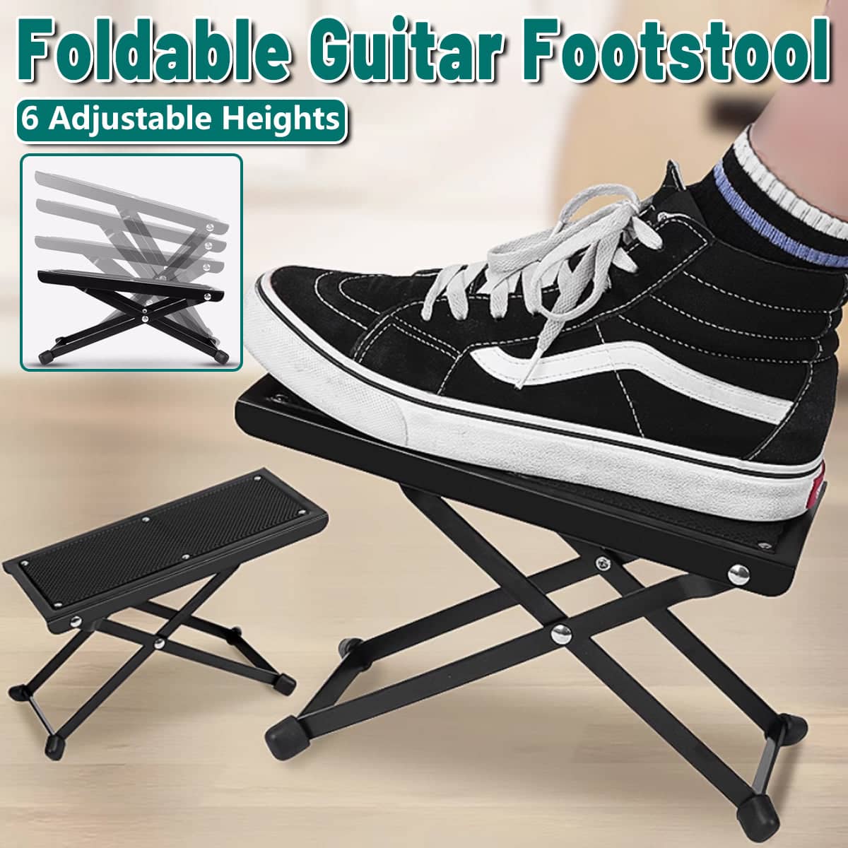 Guitar Foot Rest Pedal, Adjustable 6 Position Foldable Footstool