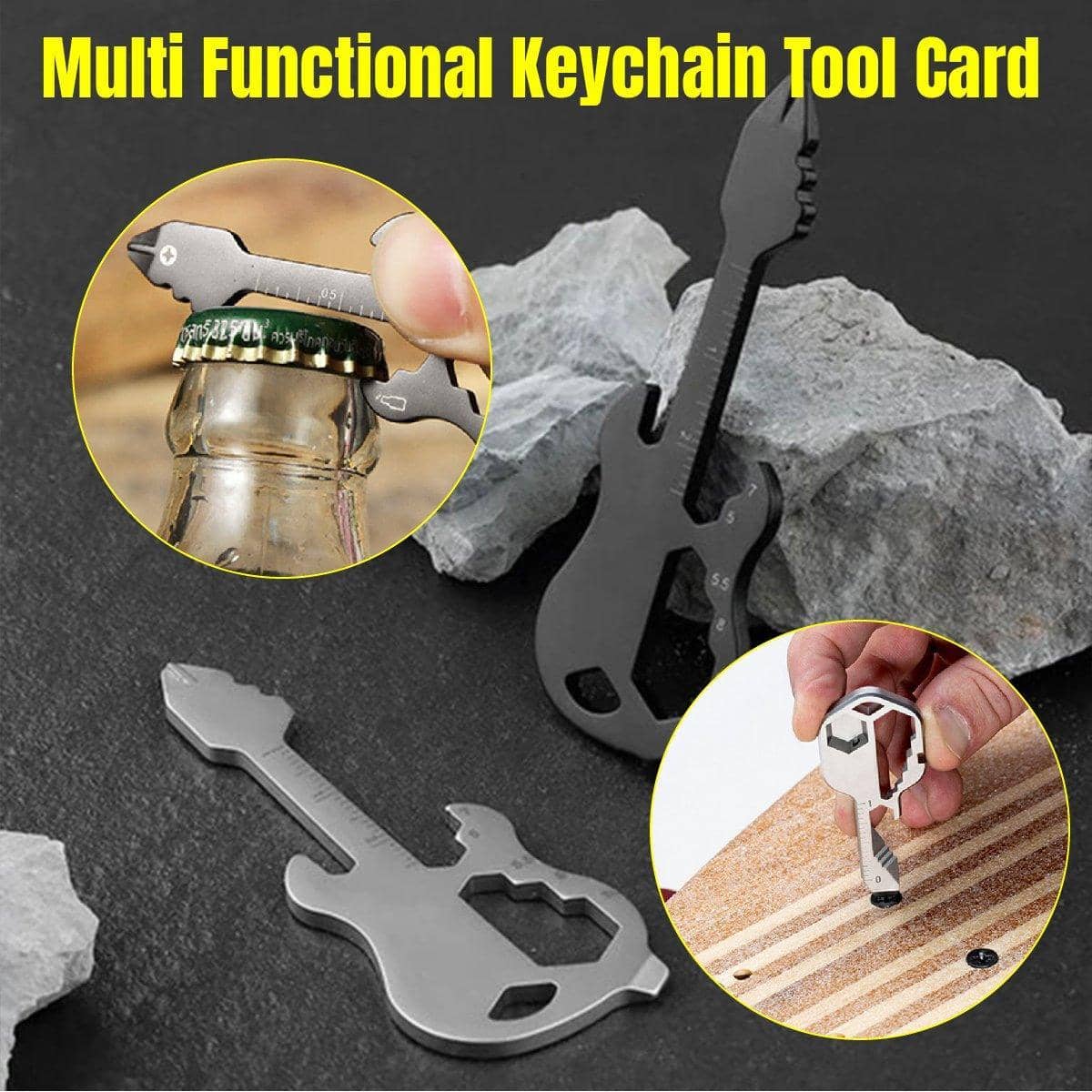 Guitar-Shaped Multi-Tool Keychain with Bottle Opener and Ruler - Silver - view 2