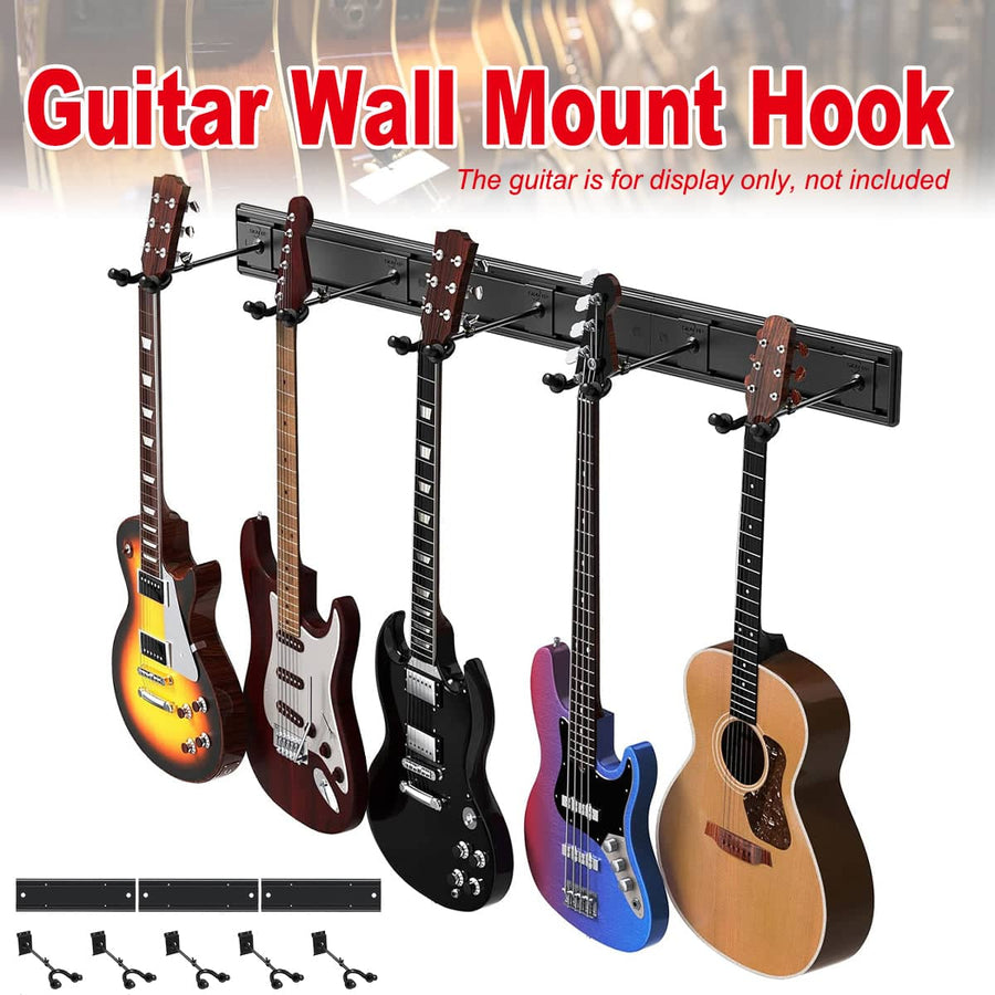 Guitar Wall Stand for 5 Guitars with Adjustable Aluminium Alloy Rail and Hangers, Black