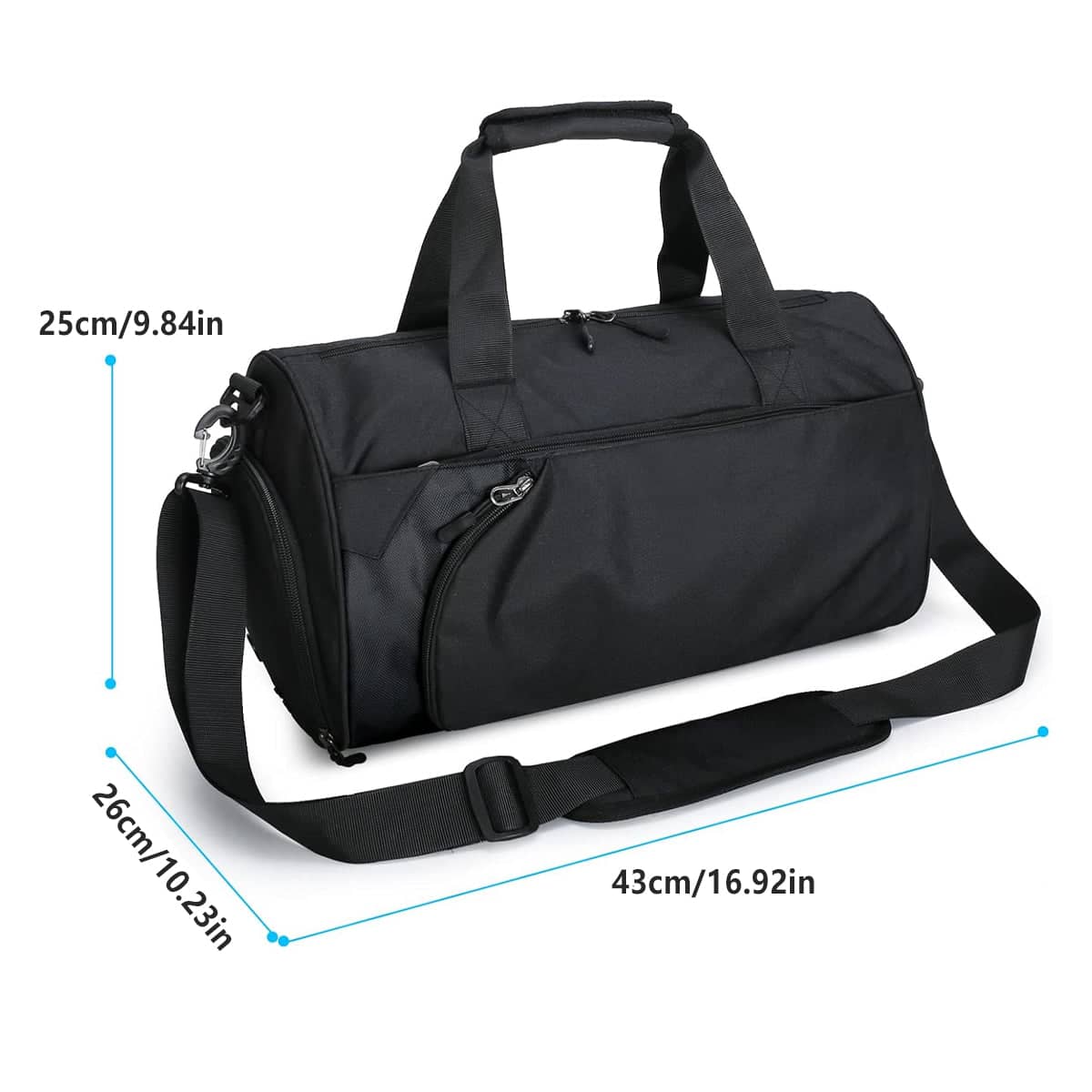 Gym Duffel Bag with Wet and Dry Separation, Shoe Compartment and Shoulder Strap, Black - view 3