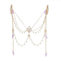 Hair Clip Face Chain with Purple Bead Tassels - Face Decoration, Gold-Tone