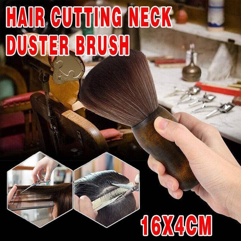 Hair Cutting Neck Duster Brush for Barbers and Salons, Wooden Handle - Brown