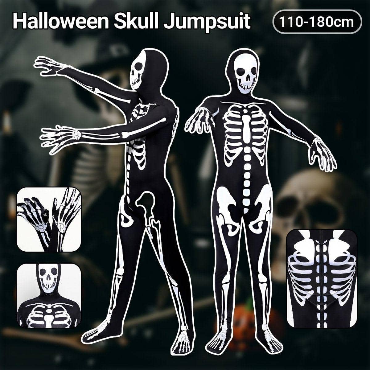 Halloween Cosplay Skeleton Jumpsuit - 130cm - view 2