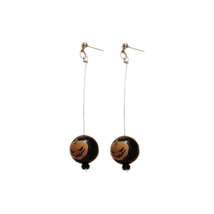 Halloween Earrings - Black Pumpkin Long Drop