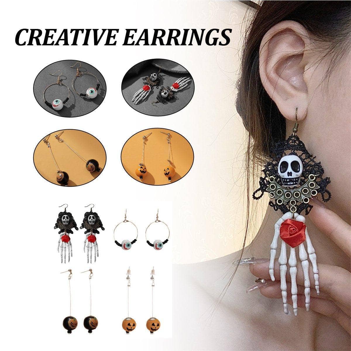 Halloween Earrings - Black Pumpkin Long Drop - view 2