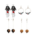 Halloween Earrings - Skeleton Hand with Skull and Red Rose - view 3