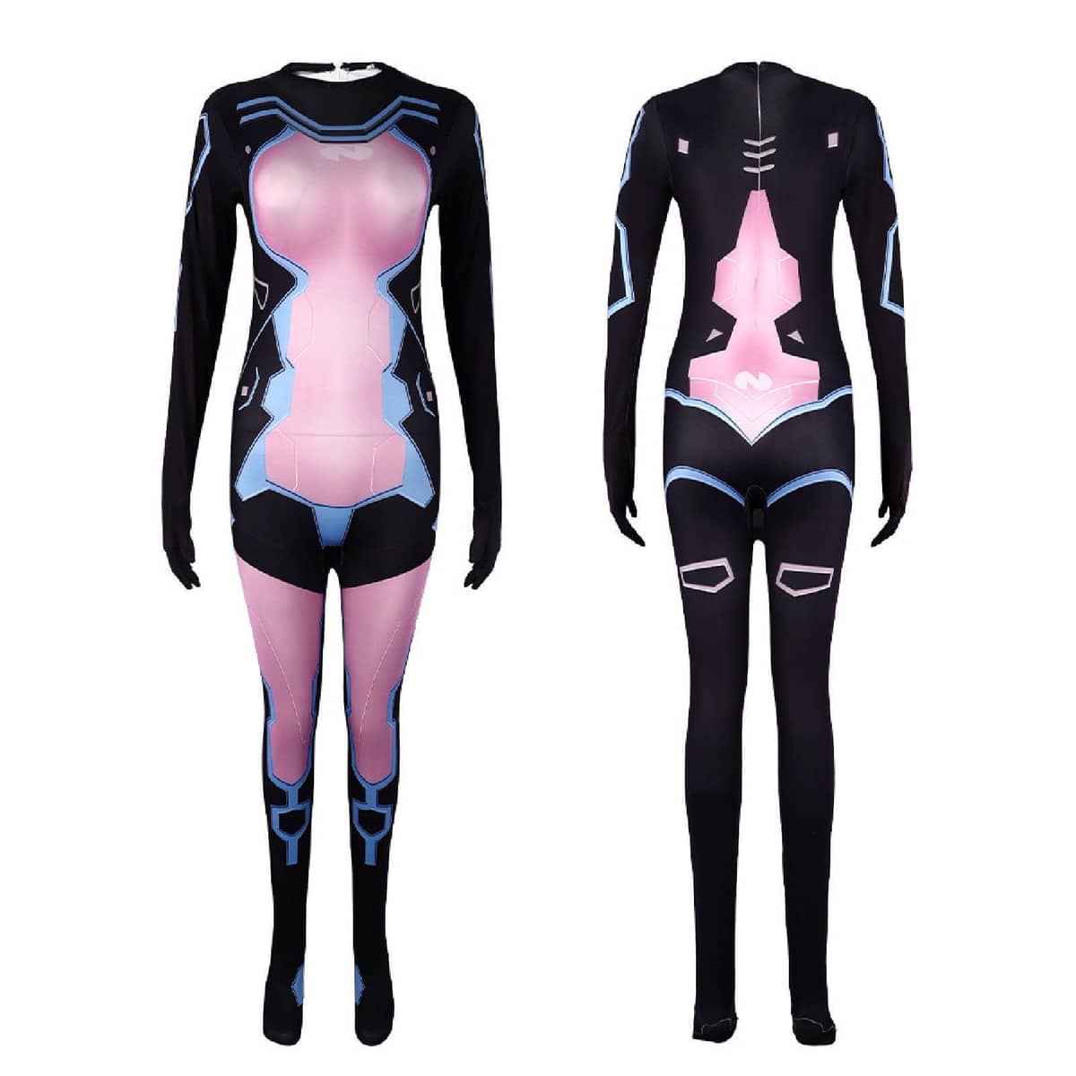 Halloween Fighter Girl Tight Jumpsuit Costume - Black, Size XXL (Bust 90 cm, Length 166 cm)