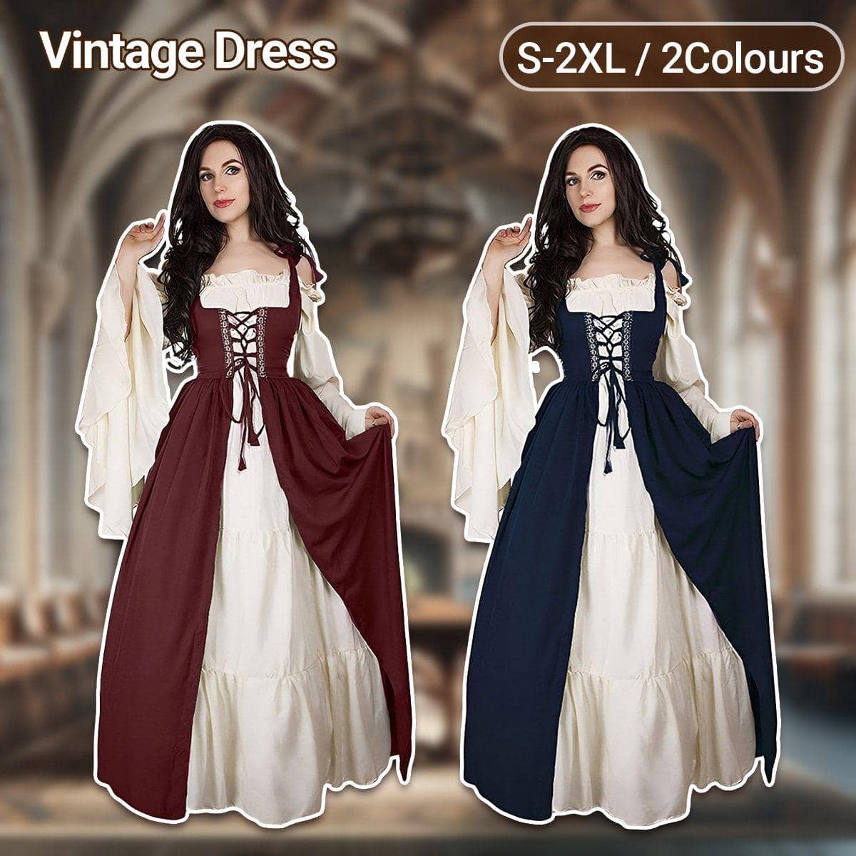 Halloween Medieval Renaissance Dress Costume - Red, Size L (Bust 94 cm) - view 2