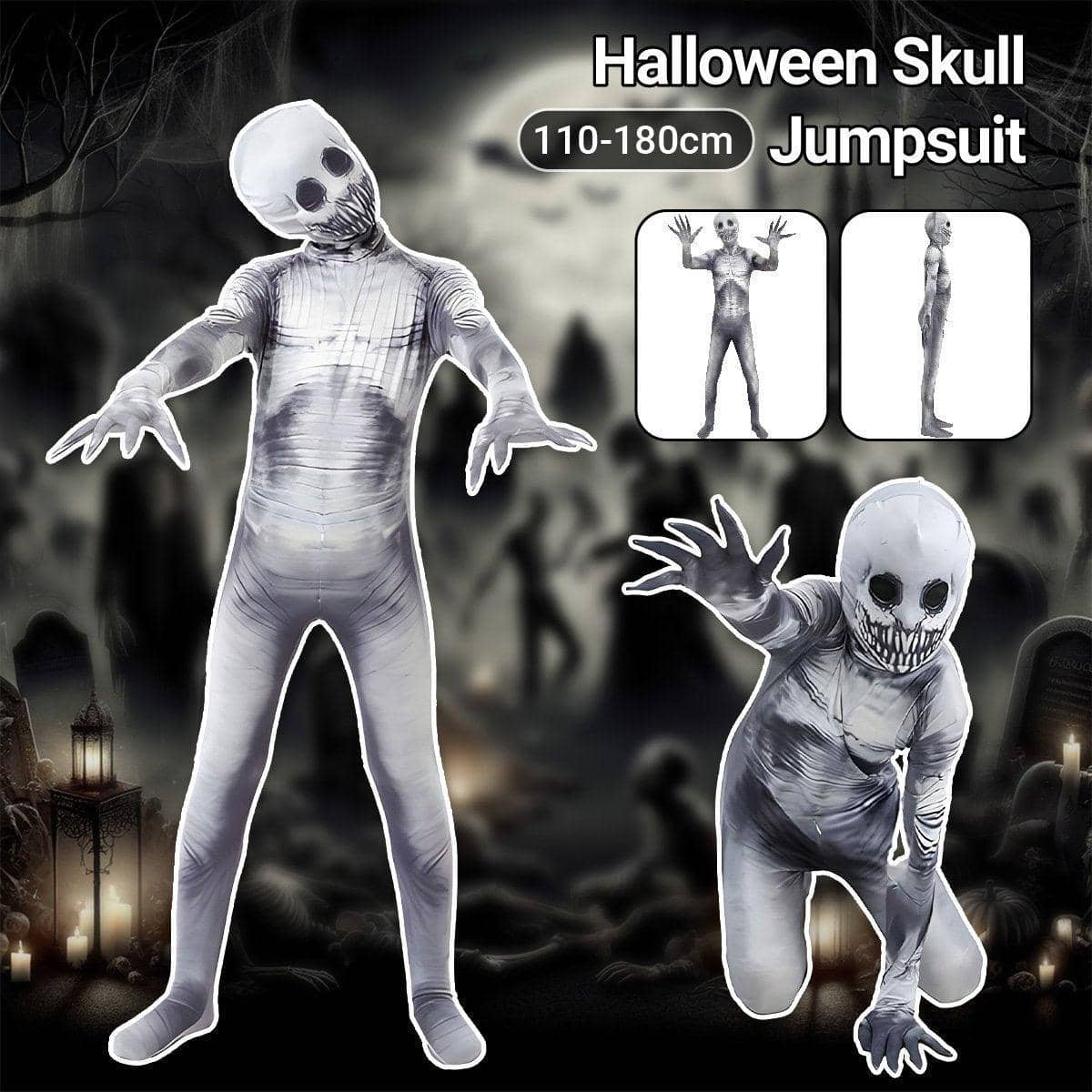 Halloween Skeleton Jumpsuit Cosplay Costume, Glow in the Dark - 180 cm - view 2