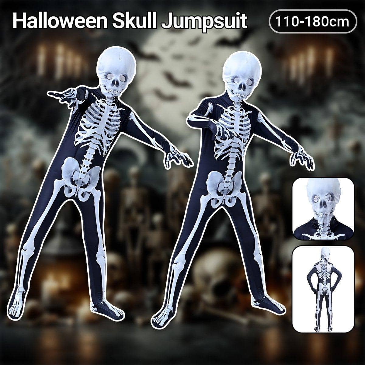 Halloween Skeleton Jumpsuit Costume, Glow-In-The-Dark - 120cm - view 2