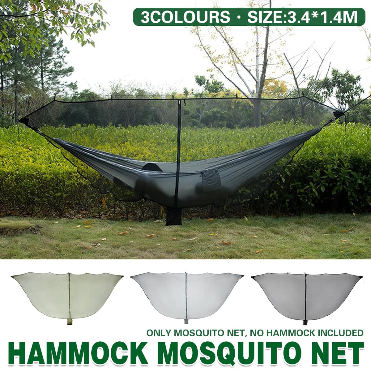 Hammock Mosquito Net Cover with Double-Head Zip - Olive Green - view 2